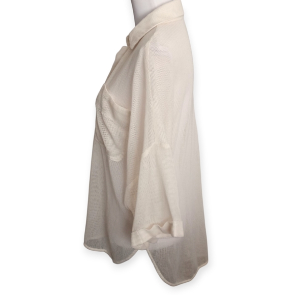 Lilyful Beige Sheer Mesh Button-Down Shirt Sz.S EUC - Picture 5 of 9